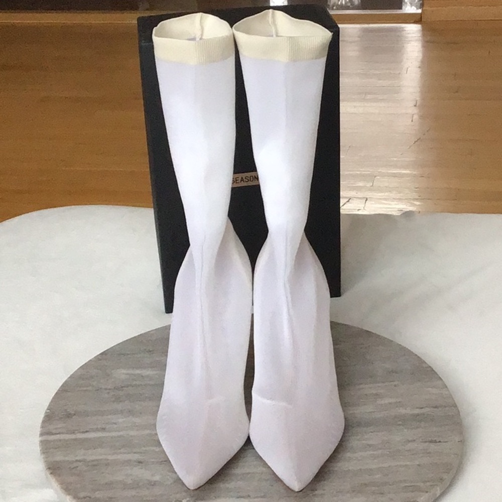 YEEZY transparent white knit boots, Season 6.